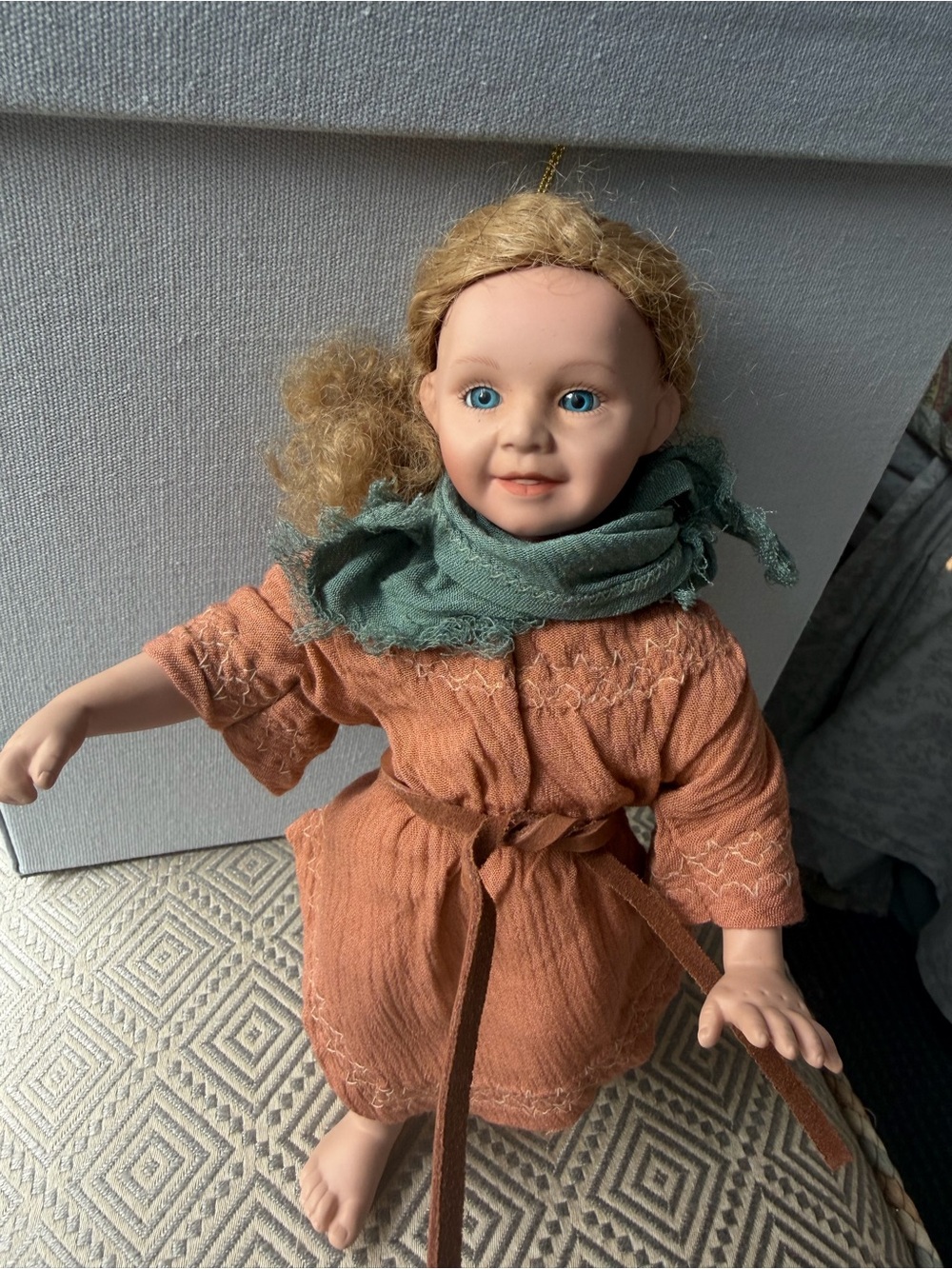 BEAUTIFUL PORCELAIN DOLL W/ BLUE GLASS EYES
